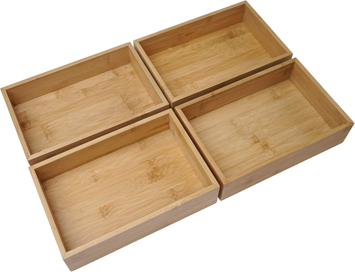 Bamboo Wood Drawer Organizer Tray Box Dividers Set, Pack of 2 X330