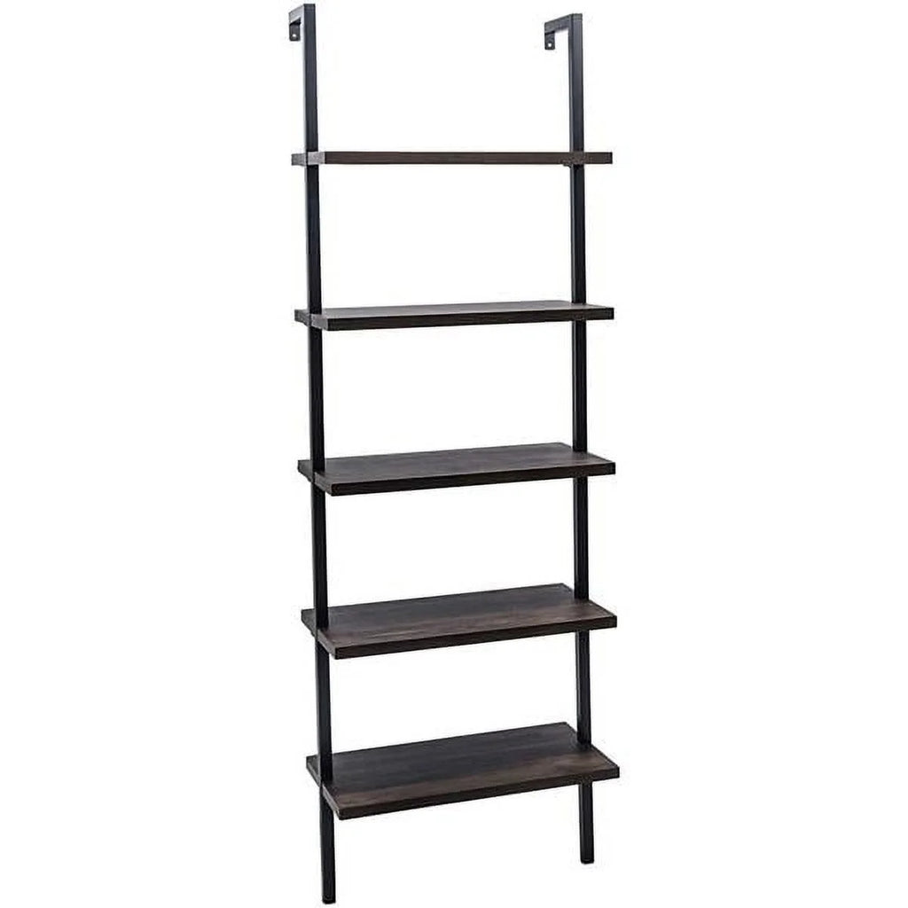 5-Shelf Wood Ladder Bookcase with Metal Frame A433