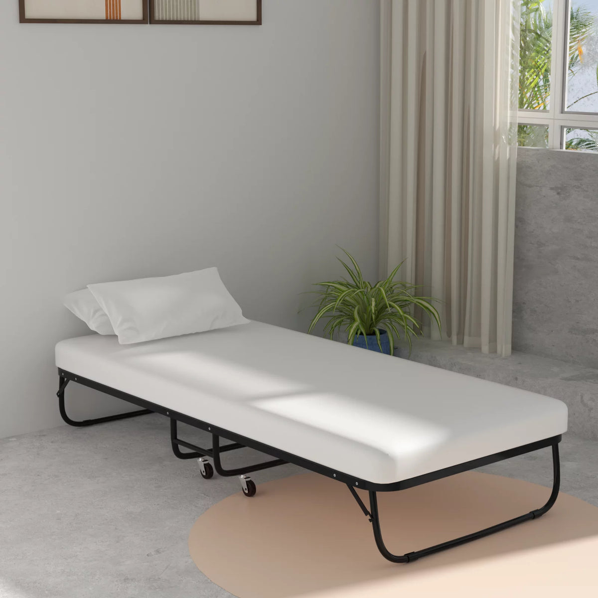 Folding Bed with Memory Foam Mattress and Wheels H9888
