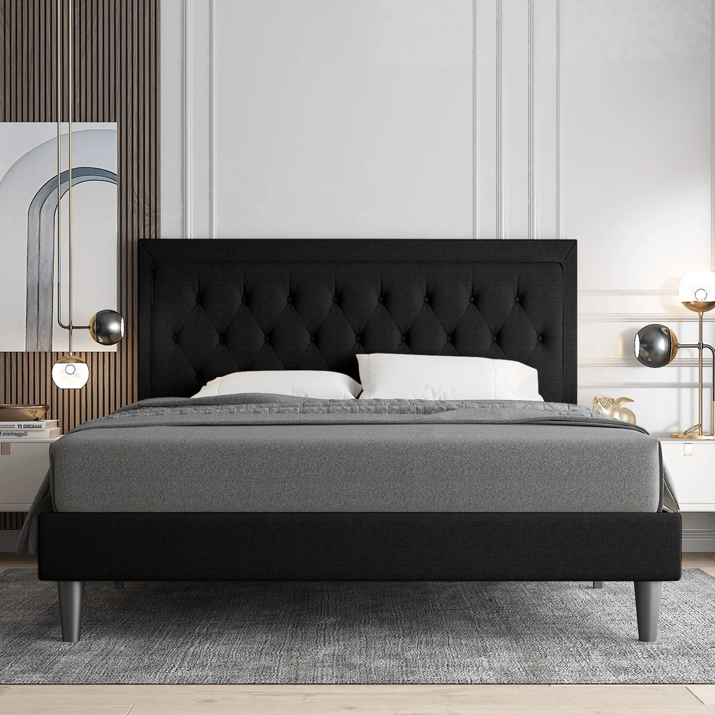 Queen Size Upholstered Platform Bed with Adjustable Headboard A8975