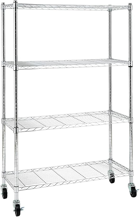 5-Shelf Chrome Silver Heavy Duty Carbon Steel Wire Shelving Unit on Wheels N400