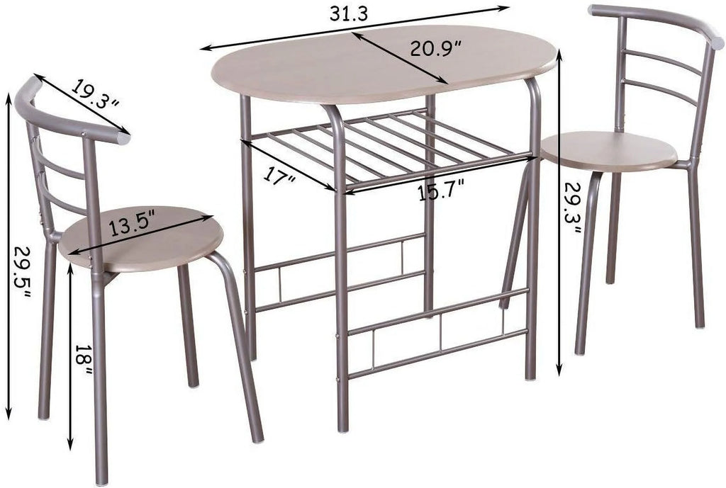 3 Piece Dining Table & Chair Set with Wine Rack and Storage Shelf X8014