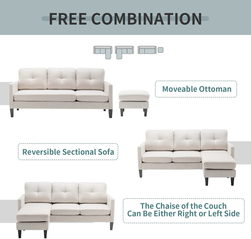 Beige Reversible Sectional Sofa with Ottoman B69094