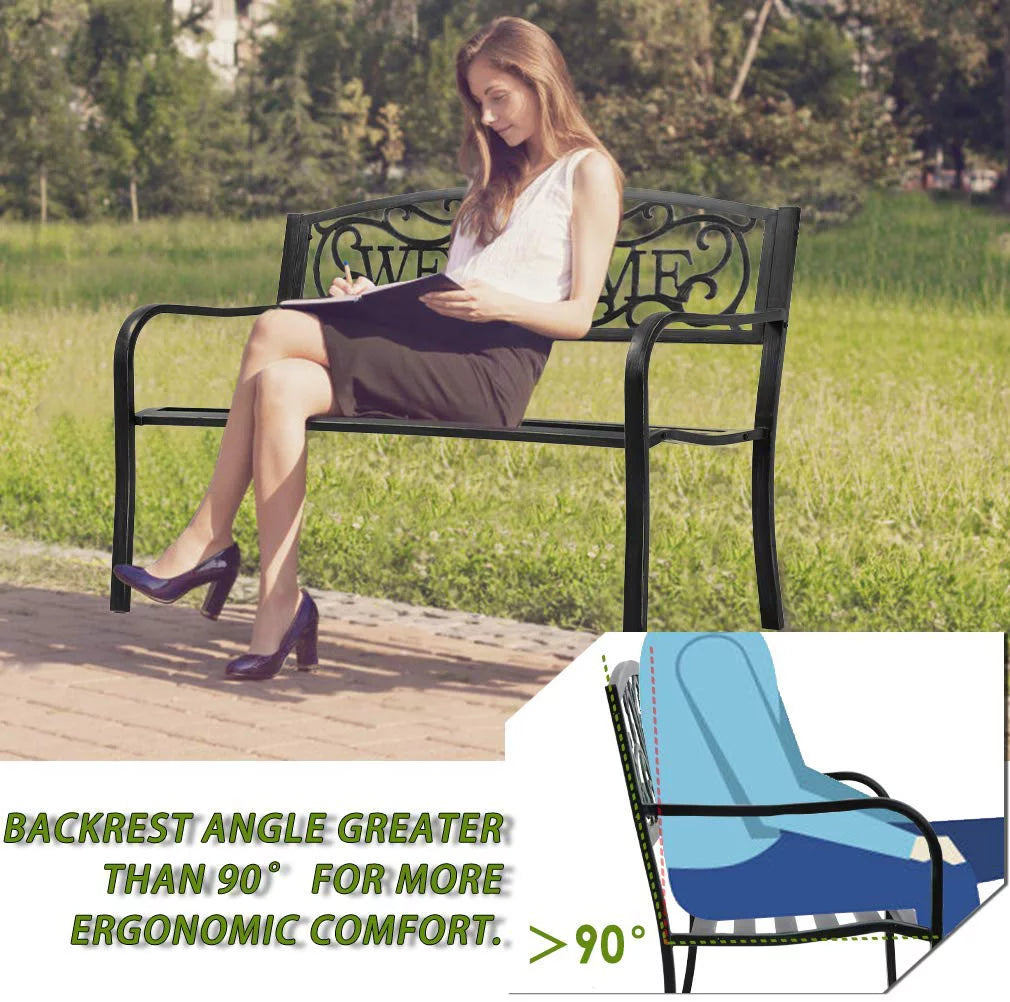 Patio Bench 400 lbs Cast Iron Metal Outdoor Seating N44759