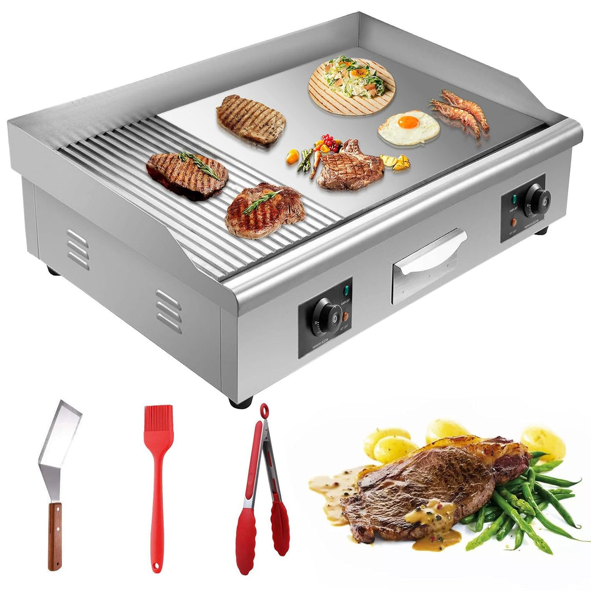 Electric Griddle, Stainless Steel Flat Top Grill N599952