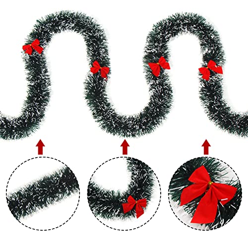 33FT Artificial Pine Christmas Garland with 24Pcs Red Bows F397