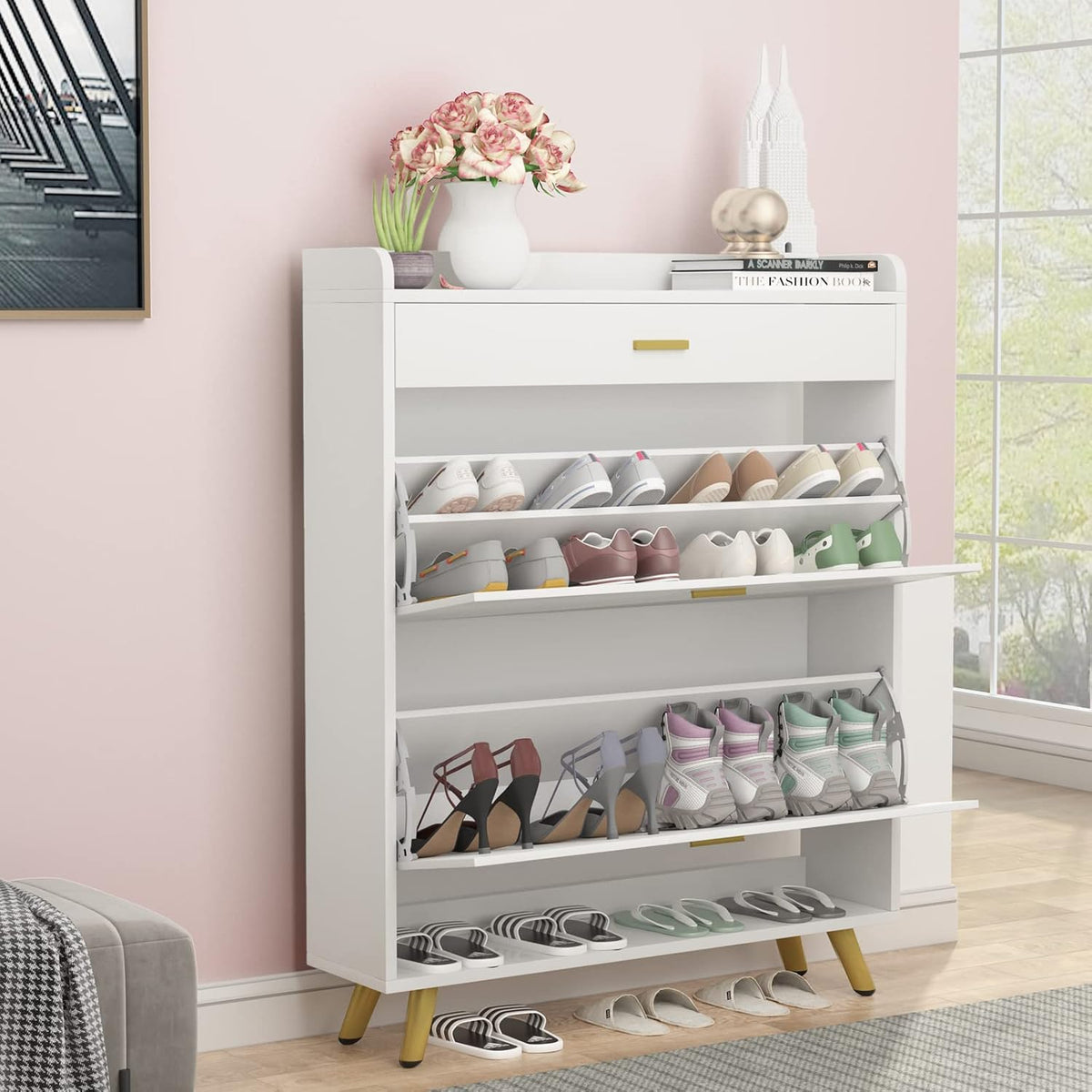 5-Tier Shoe Storage Cabinet with Drawers, White M7179