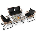 4 Piece Wicker Patio Furniture Set with Cushions and Glass Side Table G432