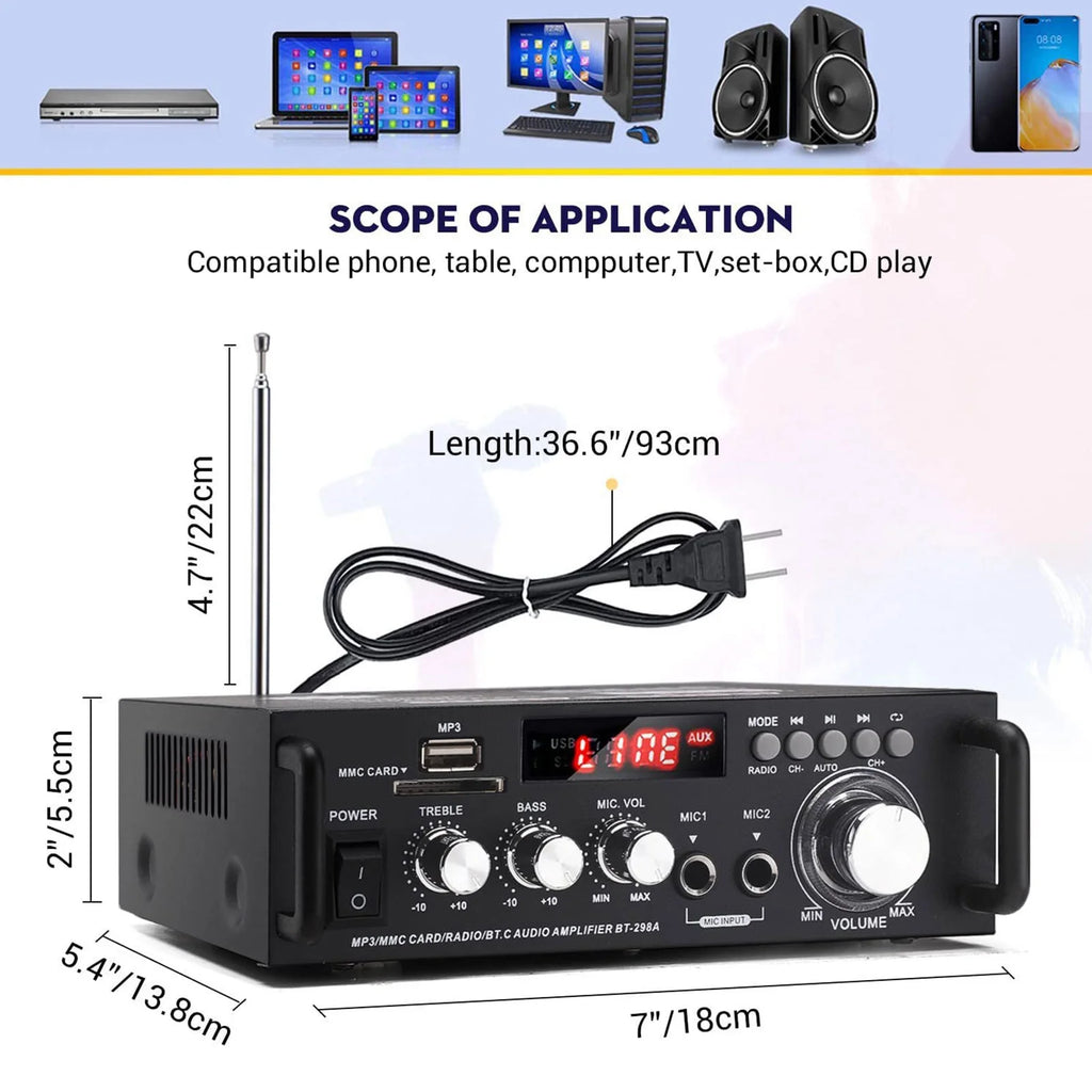 600W 4-16Ohm Bluetooth Stereo Amplifier with Remote R132