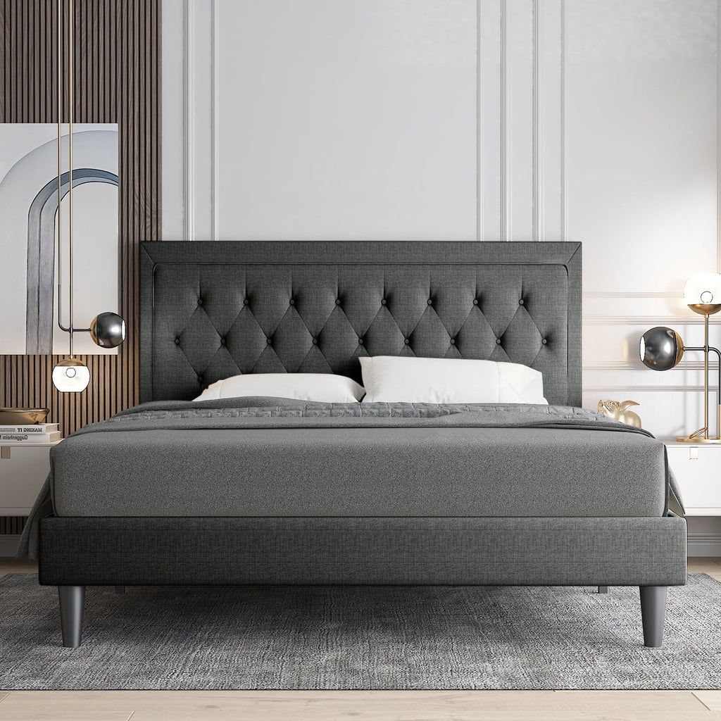 Queen Size Upholstered Platform Bed with Adjustable Headboard A8975