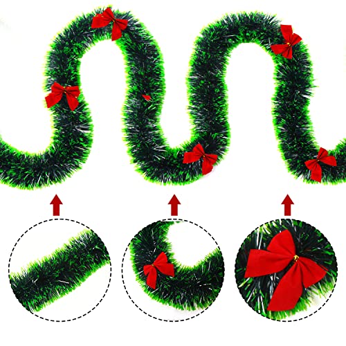33FT Artificial Pine Christmas Garland with 24Pcs Red Bows F397