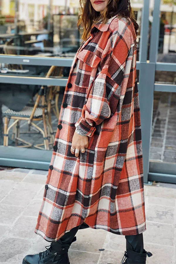 Plaid Button Pocket Shirt Collar Outerwear L9747