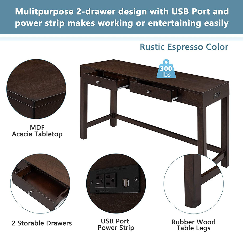 4-Piece Counter Height Dining Table Set with 3 PU Leather Padded Stools P195