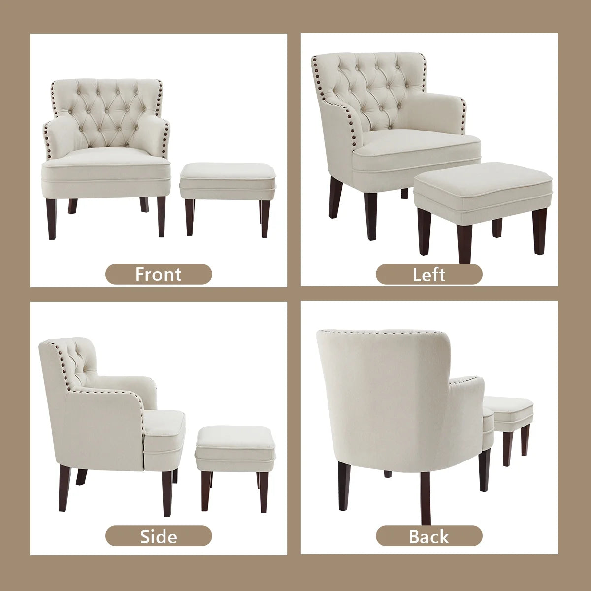 Beige Tufted Accent Chair with Ottoman C164