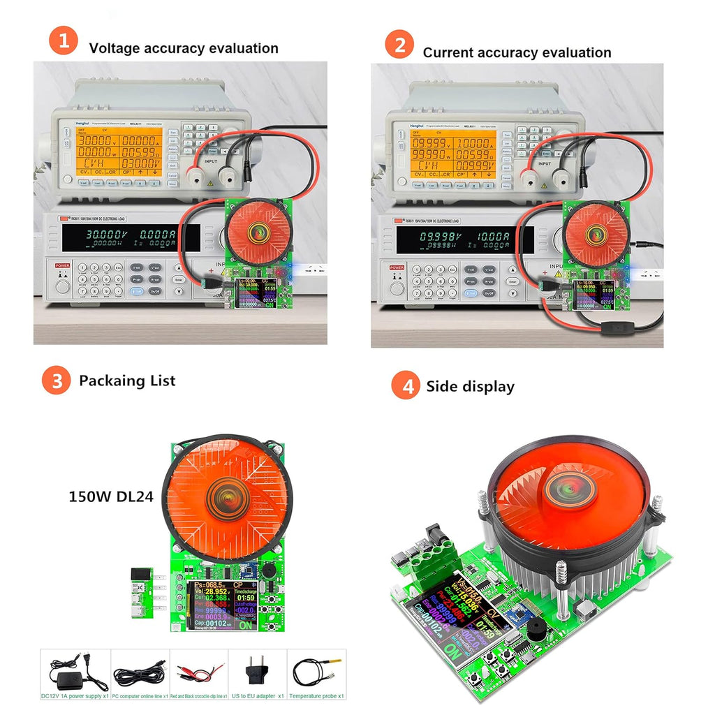 150W 4-Wire Electronic Load Tester 2.4 inch DC Lithium Battery Capacity Monitor N744