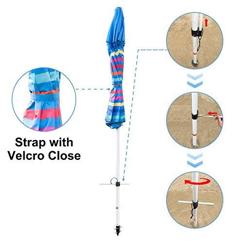 7 Feet Beach Umbrella with Sand Anchor and Carry Bag T39385