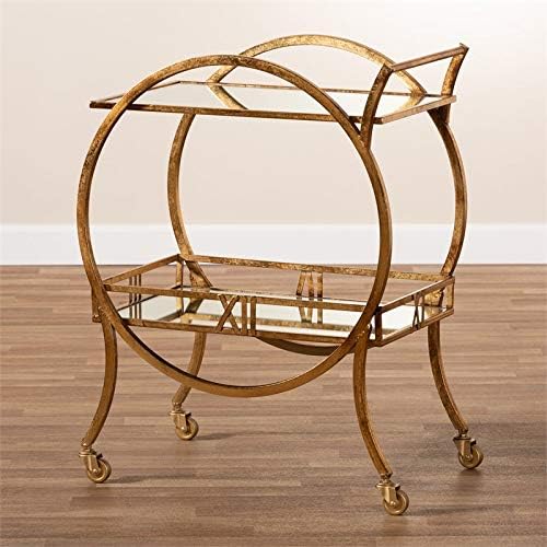 Antique Gold Finished 2-Tier Mobile Bar Cart C50679