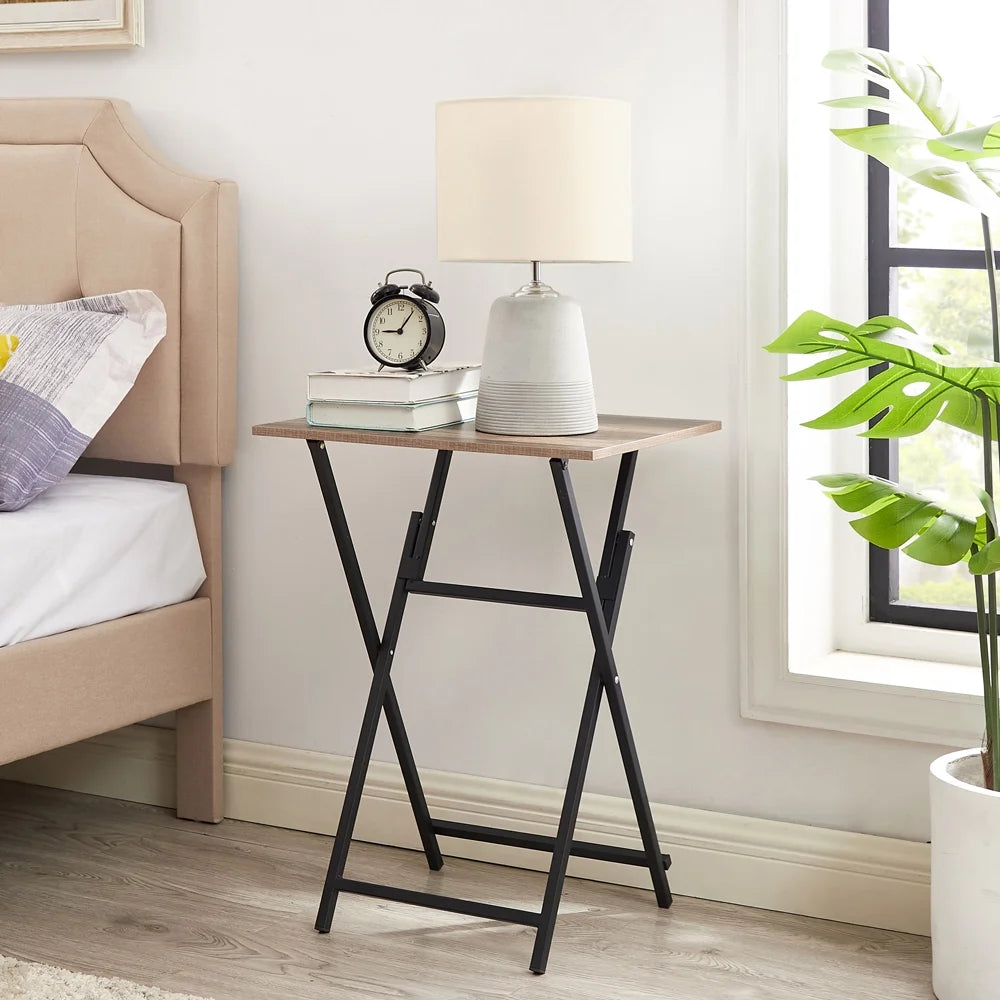 Folding Tray Side Table, Rustic Brown and Black M631