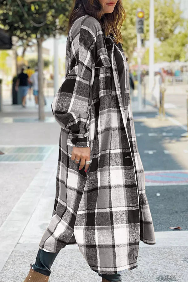 Plaid Button Pocket Shirt Collar Outerwear L9747