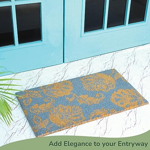Blue Floral Print Coir Door Mat A9992