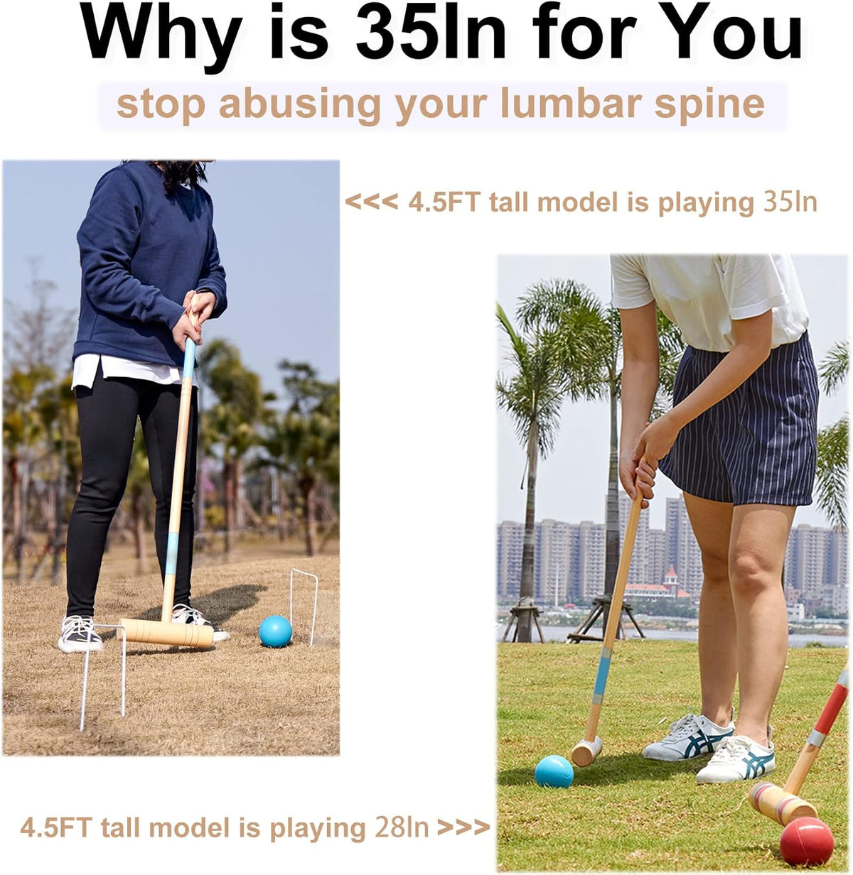 35In Six Players Croquet Set with Pine Wooden Mallets, Colored Ball, Wickets, Stakes, Large Carry Bag B318081