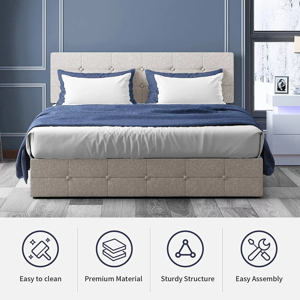 Queen Size Platform Bed Frame with 4 Storage Drawers T54504