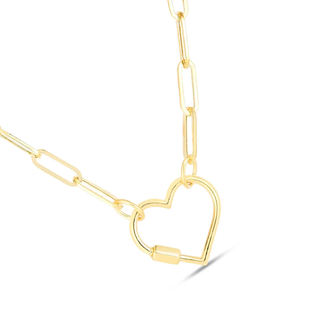 14K Yellow Gold Paperclip Chain Necklace with Heart Clasp - 18" K3912