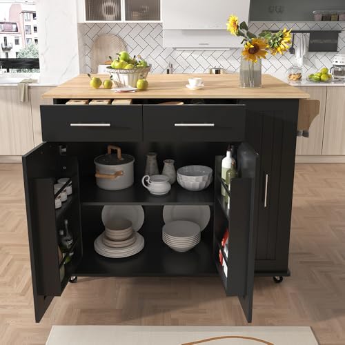 Rolling Kitchen Island with Storage and Drop Leaf C616892