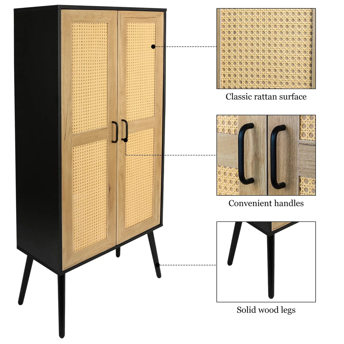 59'' Tall Rustic Storage Cabinet with Shelf Rattan V224