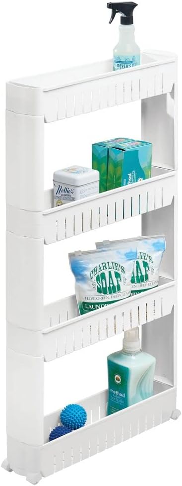 Portable Slim Plastic Rolling Laundry Utility Cart with 4 Shelves I1306