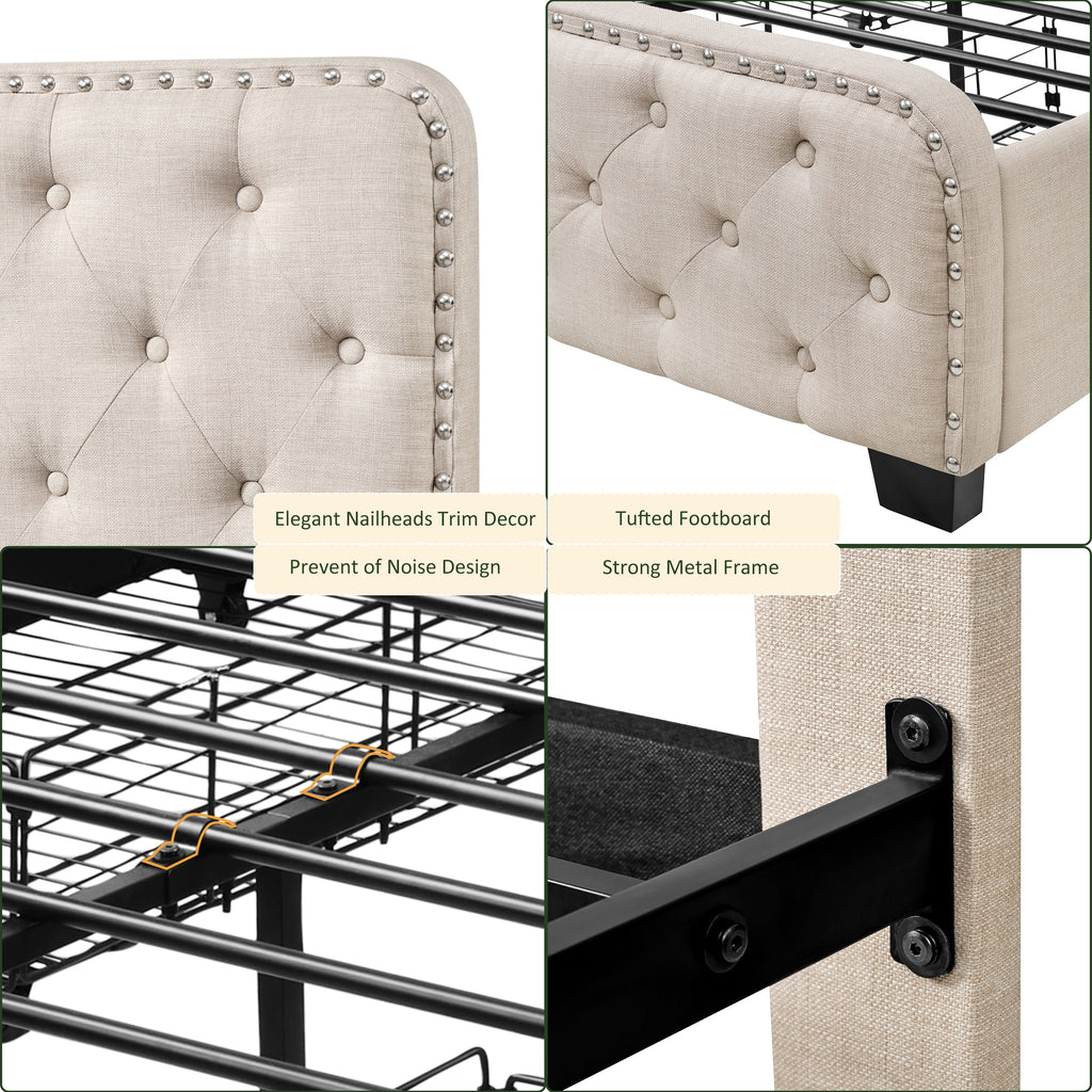 Beige Full Size Storage Bed Frame with 4 Drawers and Adjustable Headboard F734
