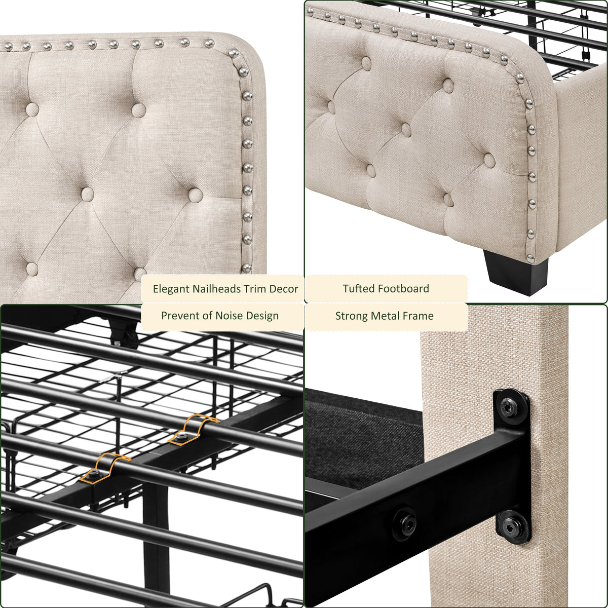 Beige Full Size Storage Bed Frame with 4 Drawers and Adjustable Headboard F734