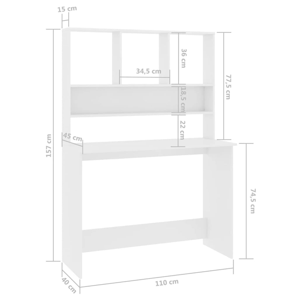 White Engineered Wood Desk with Shelves O255634