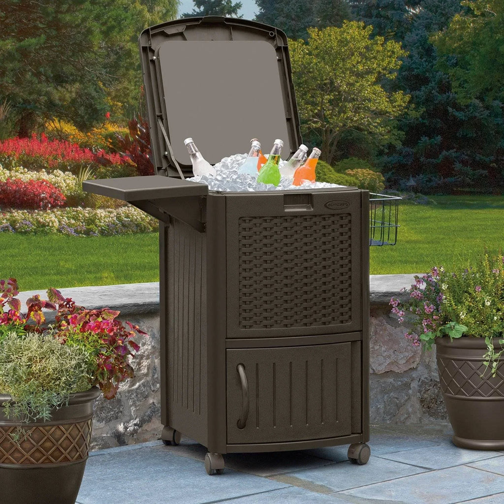 Java Resin Wicker Patio Cooler with Cabinet and Wire Basket G25408