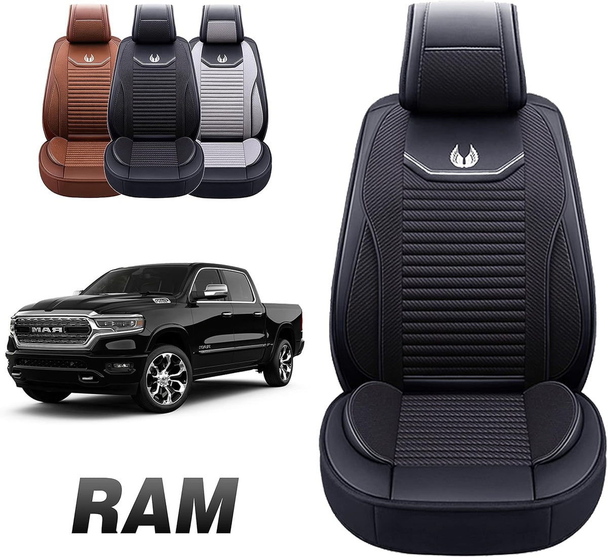 Black Faux Leather Custom Fit Seat Cover for RAM Pick-up Truck M110587