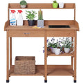 Wood Potting Bench with Sink Drawer Rack Shelves Q170756