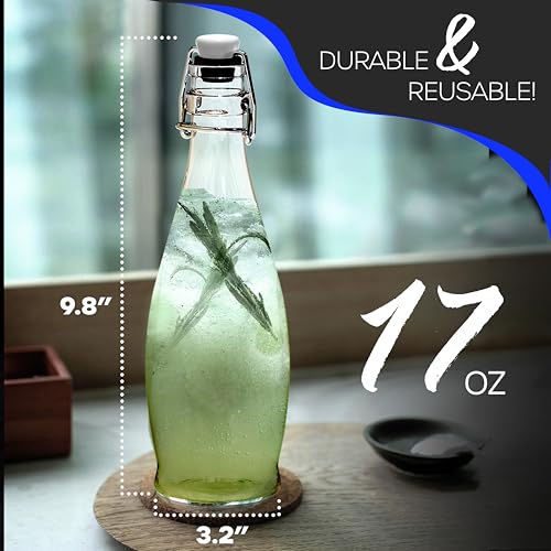 12 Pack 17 oz Glass Bottle Set with Swing Top Stoppers P227