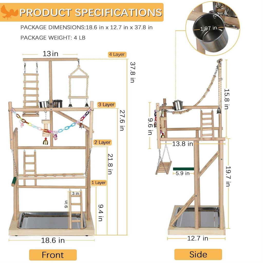 Parrot Bird Play Stand Wood Perch Gym Playpen Ladder with Feeder Cups C18194