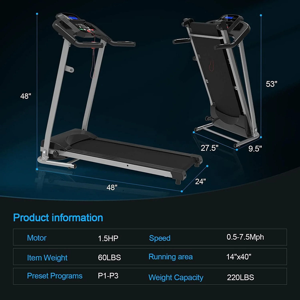 Folding Treadmill with 12 Preset Programs J817