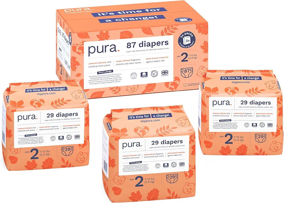 Hypoallergenic Diapers, Size 2 (7-13 lbs) Chlorine Free, 87 Diapers B72599