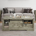 Warm Grey Rectangular Coffee Table with Storage Drawer and Sliding Barn Door D490