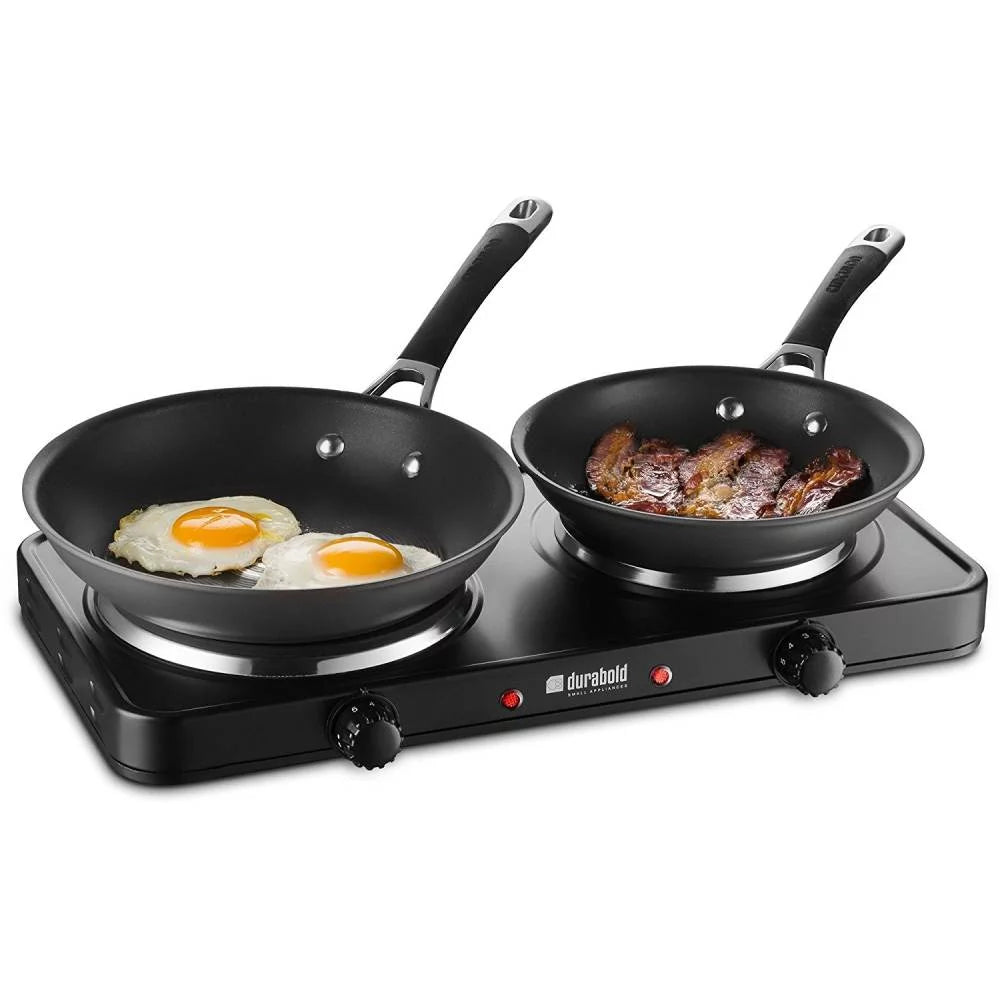 Electric Double Burner Cast Iron Hot Plate Black, 2 Pack H159350