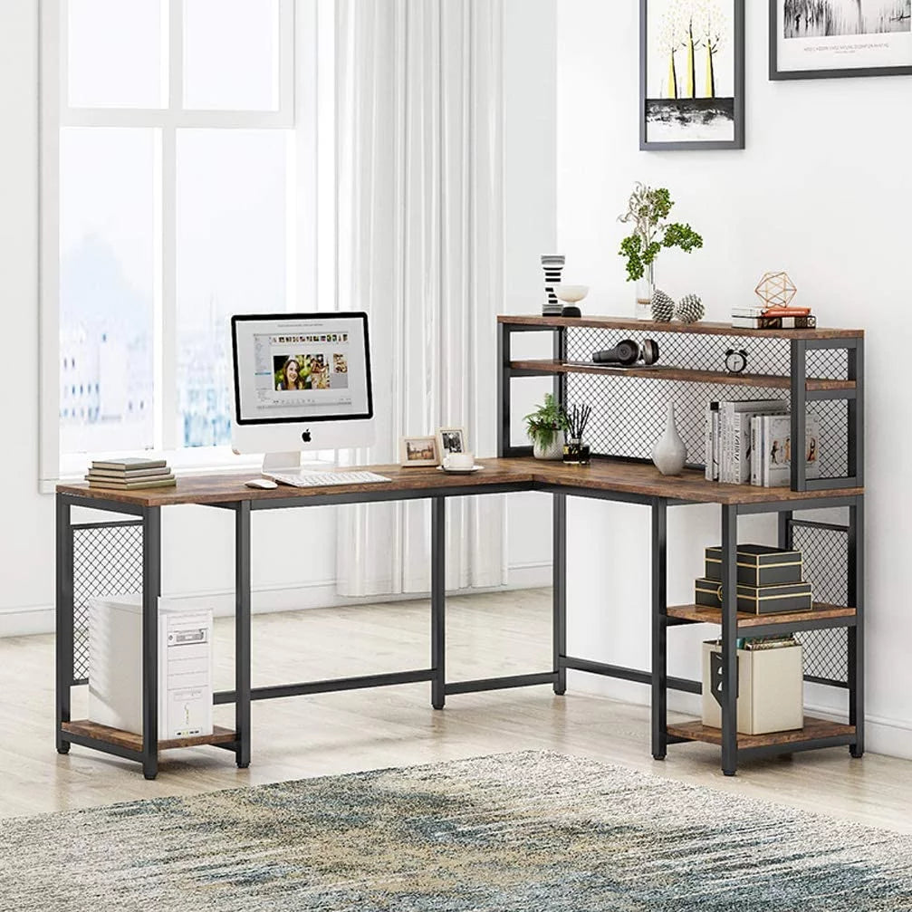 67" Computer Desk with Hutch and 5 Storage Shelves B56861