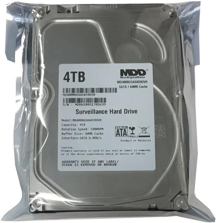4TB 64MB Cache 5900RPM SATA 6.0Gb/s 3.5" Internal Surveillance DVR Hard Drive Pack of 2 D2081