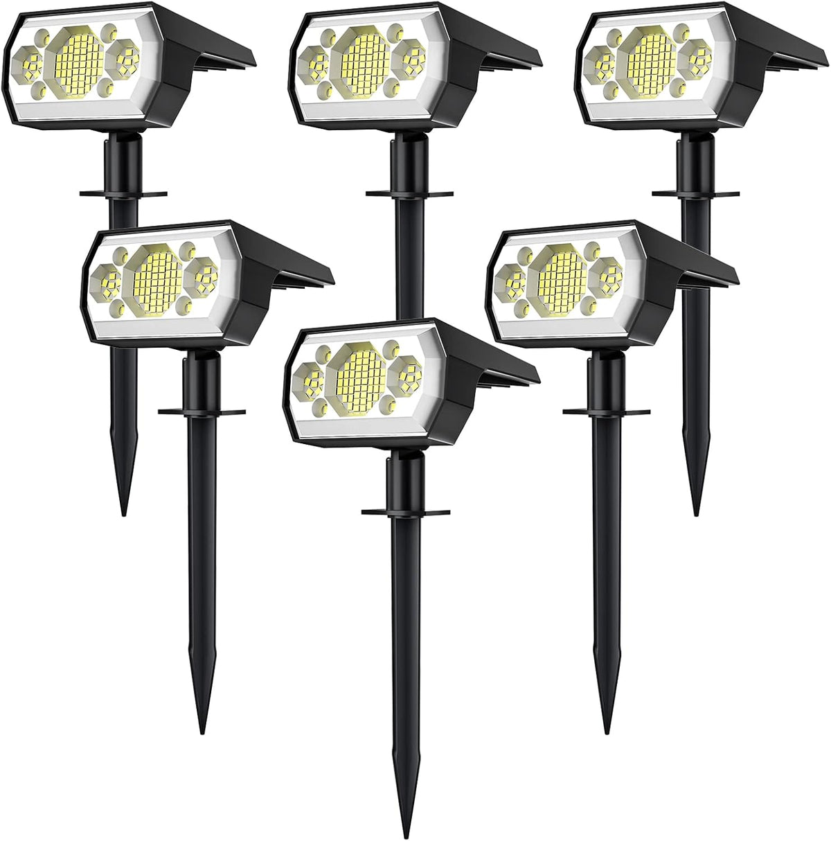 6 Pack Cold White 62 LED Solar Landscape Spotlights O3237