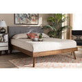 Light Grey Fabric Upholstered Walnut Brown Wood Queen Size Platform Bed O3864