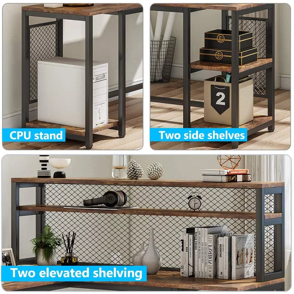 67" Computer Desk with Hutch and 5 Storage Shelves B56861