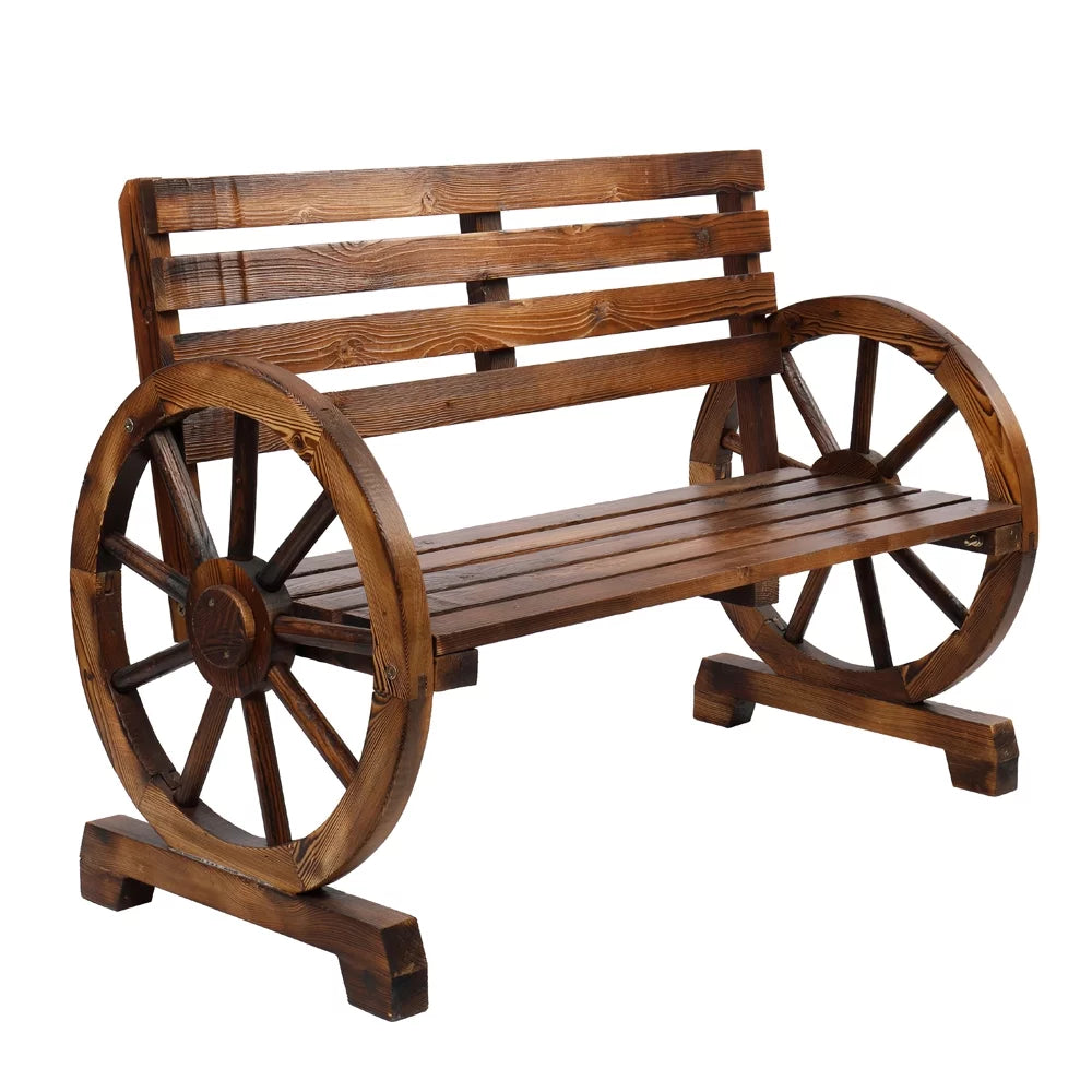 Wooden Wagon Wheel Bench with Backrest D582720