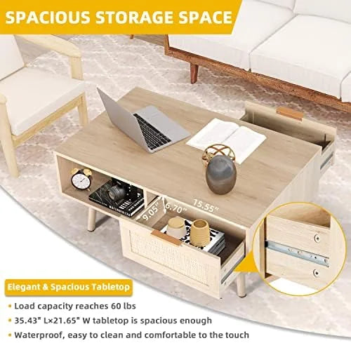 Small Rectangle Coffee Table with Rattan Drawer P1873
