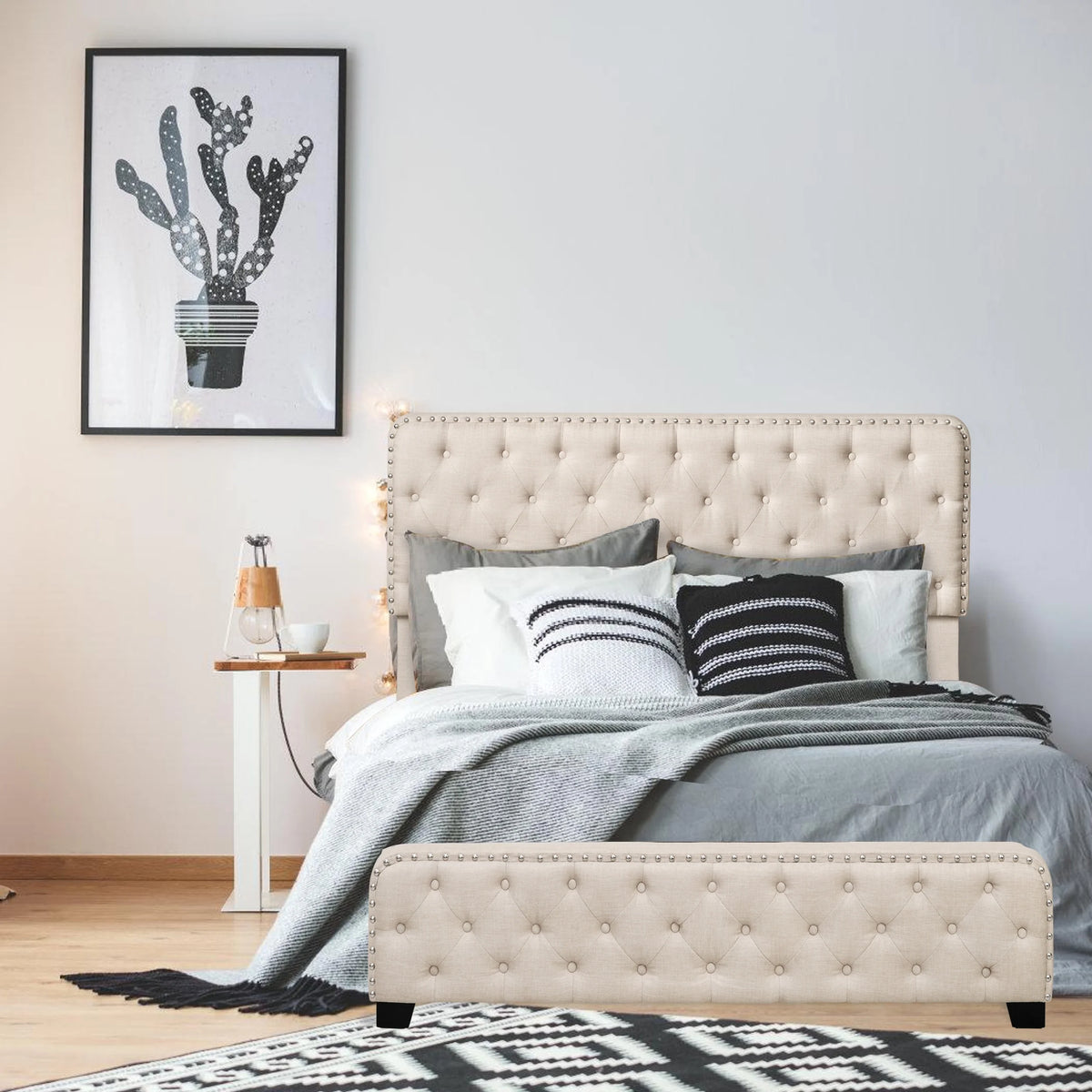 Beige Full Size Storage Bed Frame with 4 Drawers and Adjustable Headboard F734